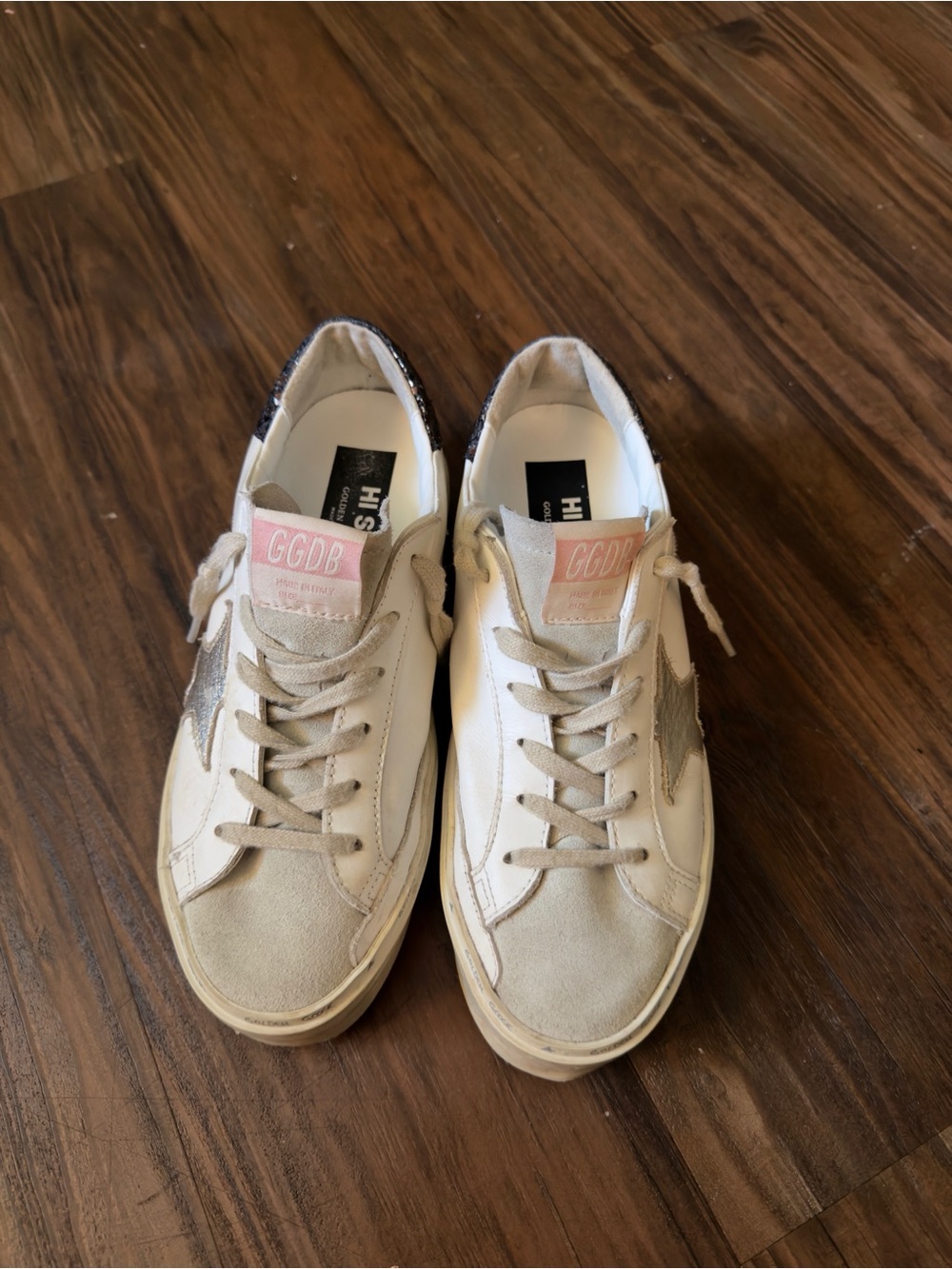 Golden Goose Women's Cream Suede & White Leather Sneakers with Pink Tongue